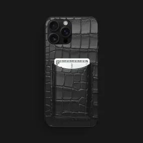 Slim Card Case Edition Black For iPhone 16 Pro Max In Alligator