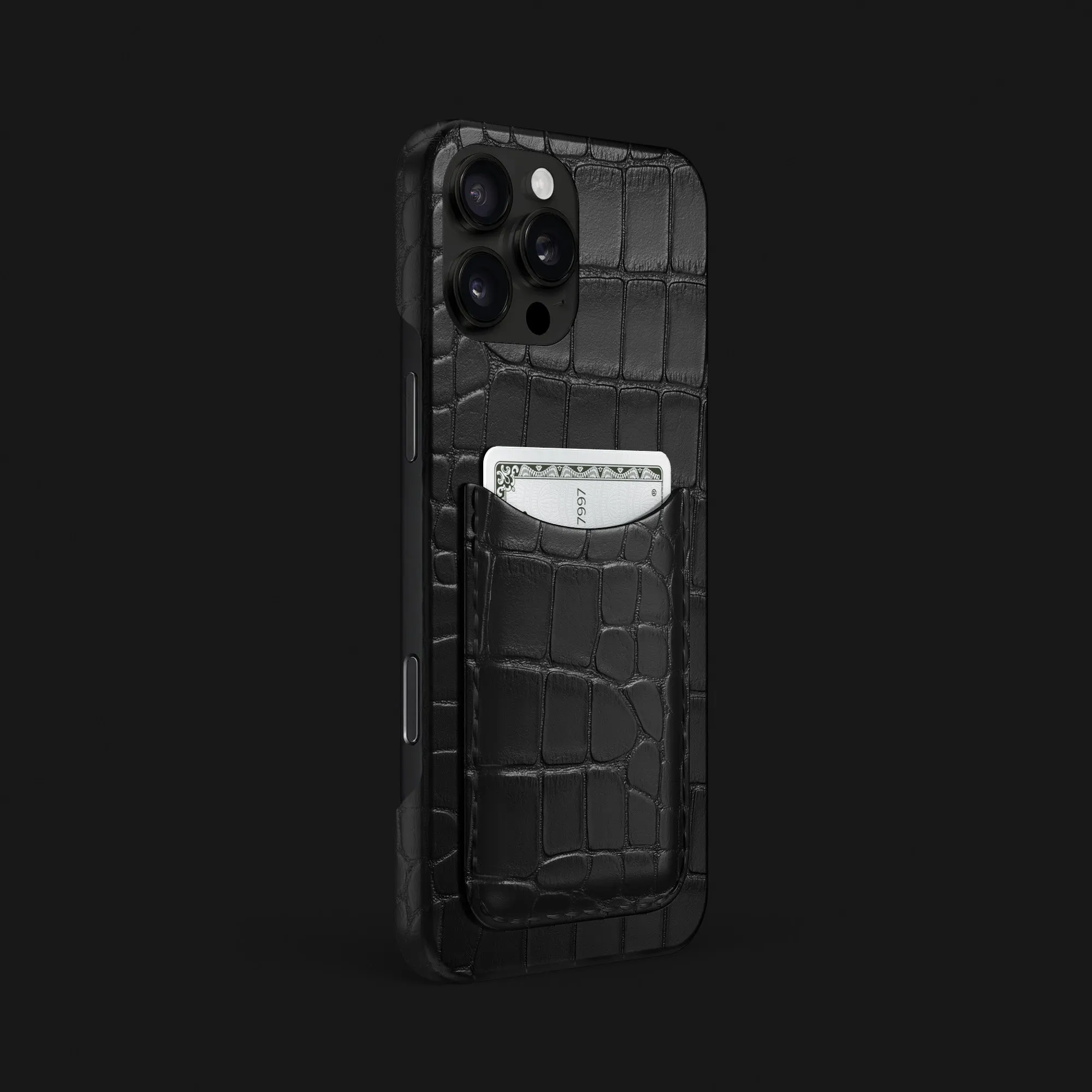 Slim Card Case Edition Black For iPhone 16 Pro Max In Alligator