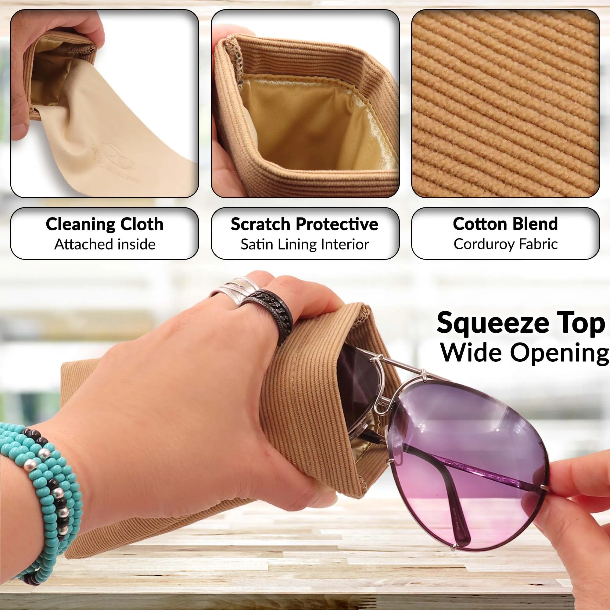 Soft Sunglasses Case | Corduroy Wristlet Lanyard case W/zippered pocket | Passport - Smart phone Case (CT8W Corduroy)