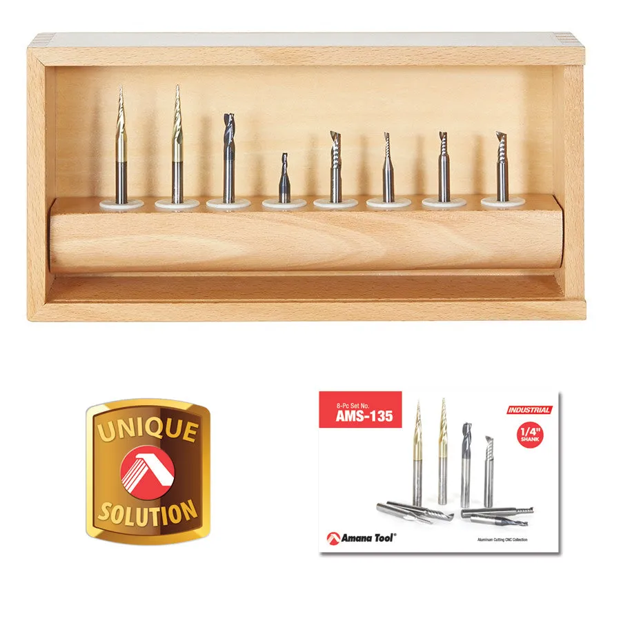 Specialty Spiral Signmaking CNC Router Bit Collection | 8 Piece | 1⁄4 Shank | AMS-135 | 738685135556