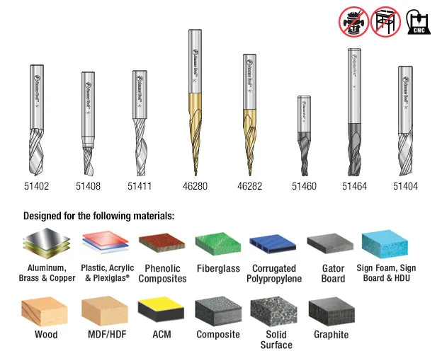 Specialty Spiral Signmaking CNC Router Bit Collection | 8 Piece | 1⁄4 Shank | AMS-135 | 738685135556