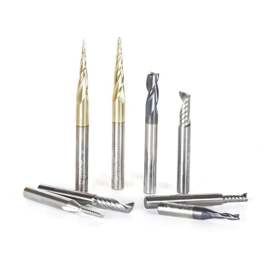 Specialty Spiral Signmaking CNC Router Bit Collection | 8 Piece | 1⁄4 Shank | AMS-135 | 738685135556