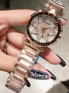 Sunflower Pattern Stainless Steel Women's Watch