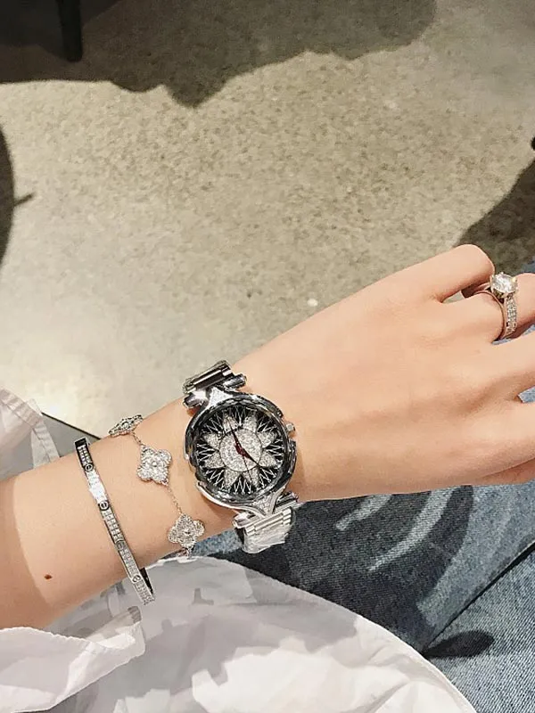 Sunflower Pattern Stainless Steel Women's Watch