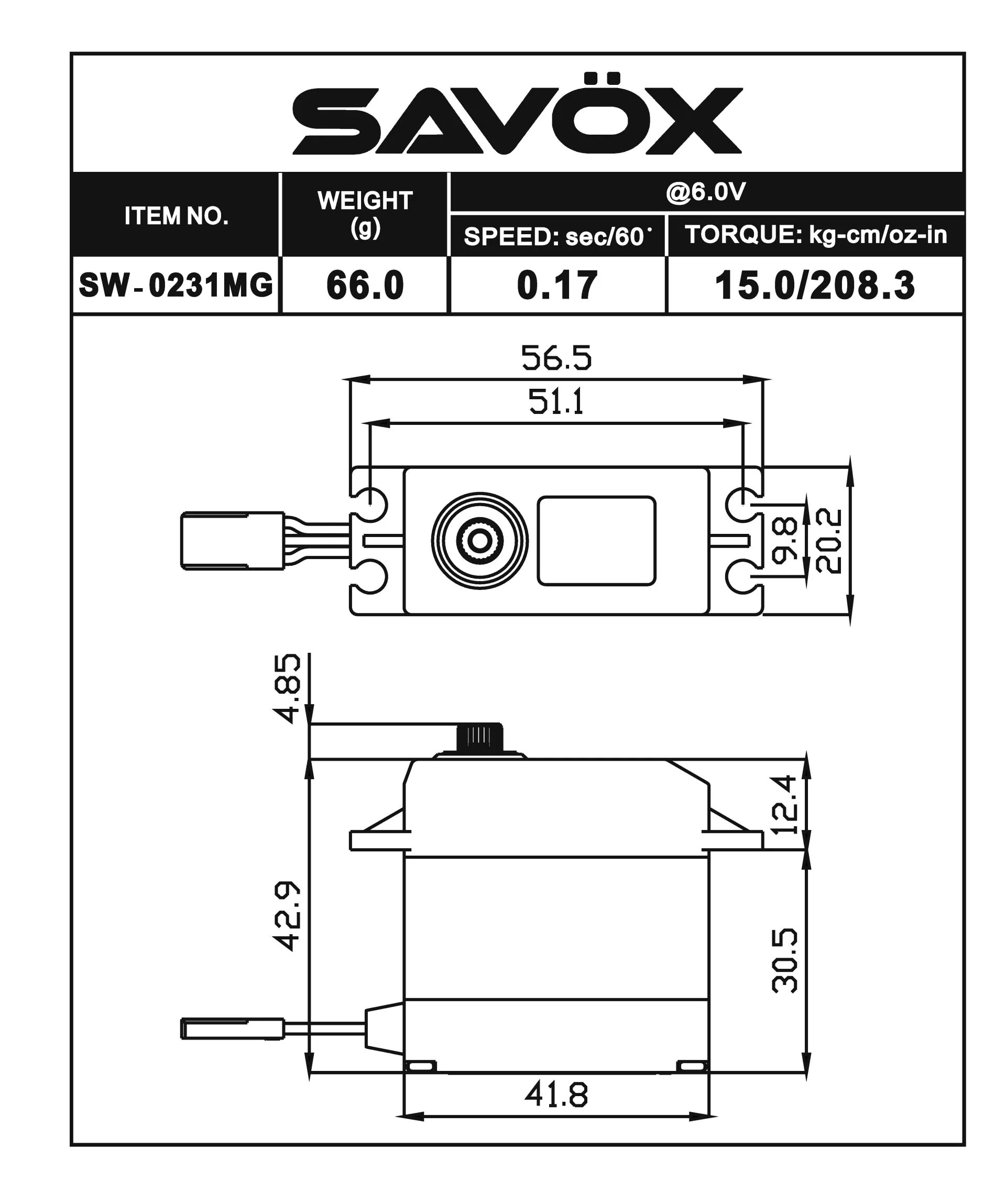 SW0231MGP - Waterproof Standard Digital Servo 0.15sec / 347oz @ 7.4V