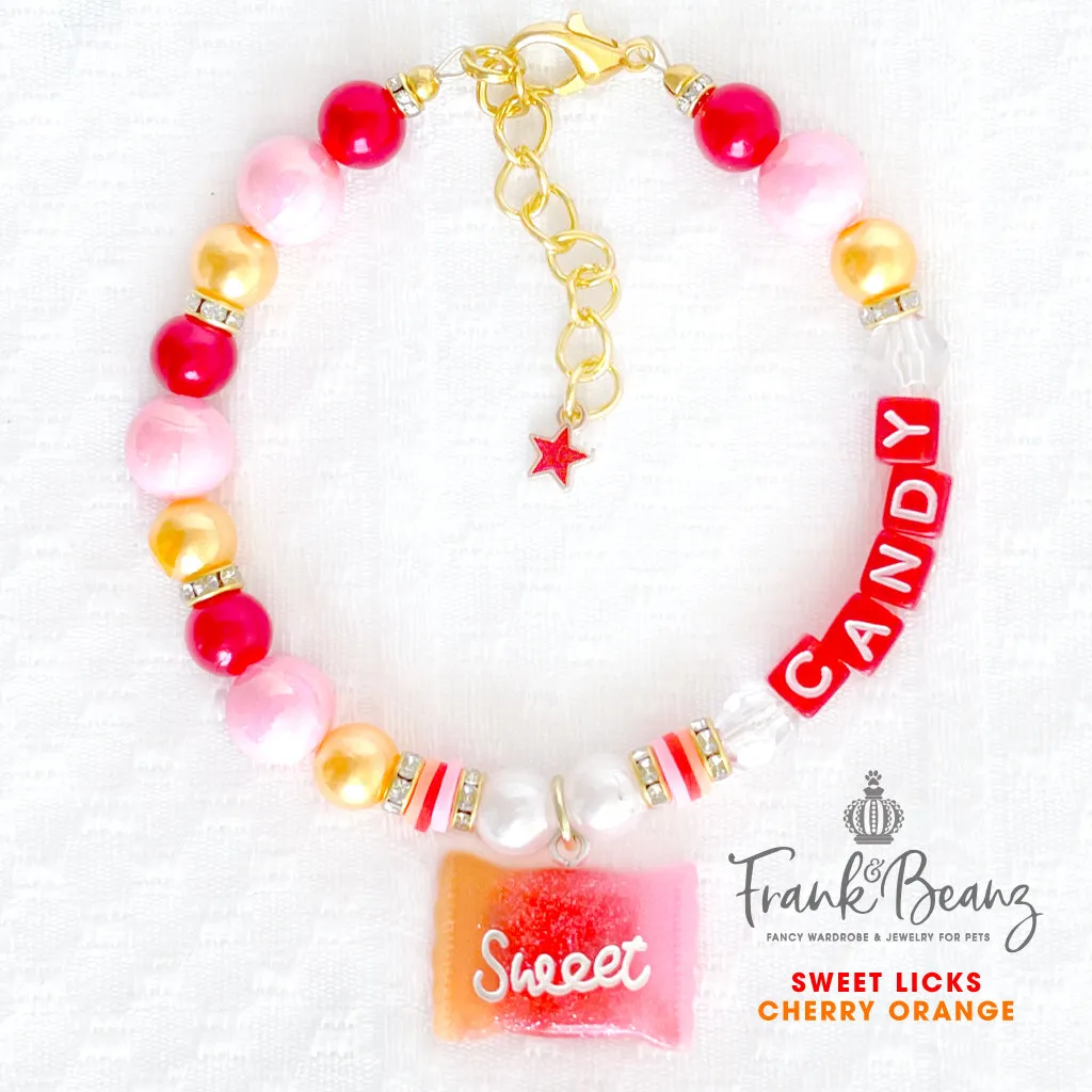 Sweet Licks Cherry Orange Creamsicle Personalized Pearl Dog Necklace Pet Jewelry