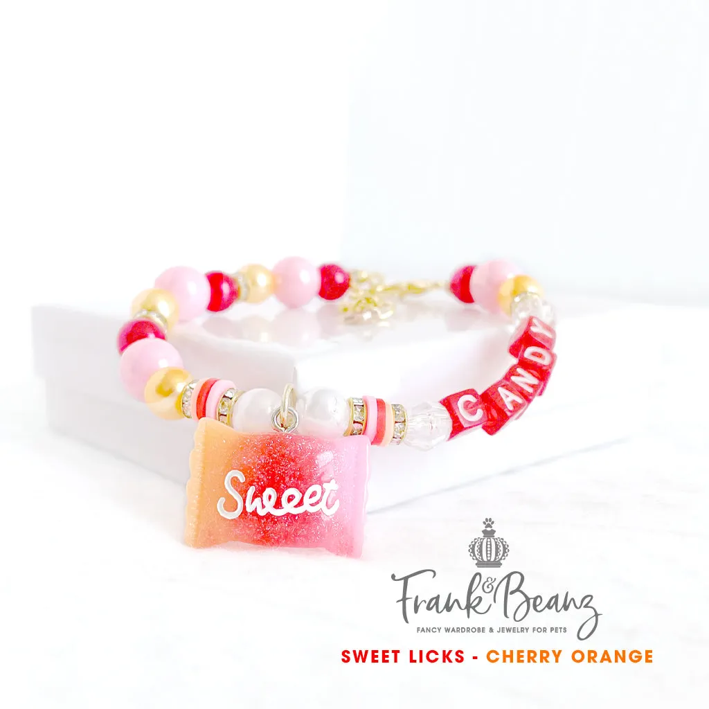 Sweet Licks Cherry Orange Creamsicle Personalized Pearl Dog Necklace Pet Jewelry