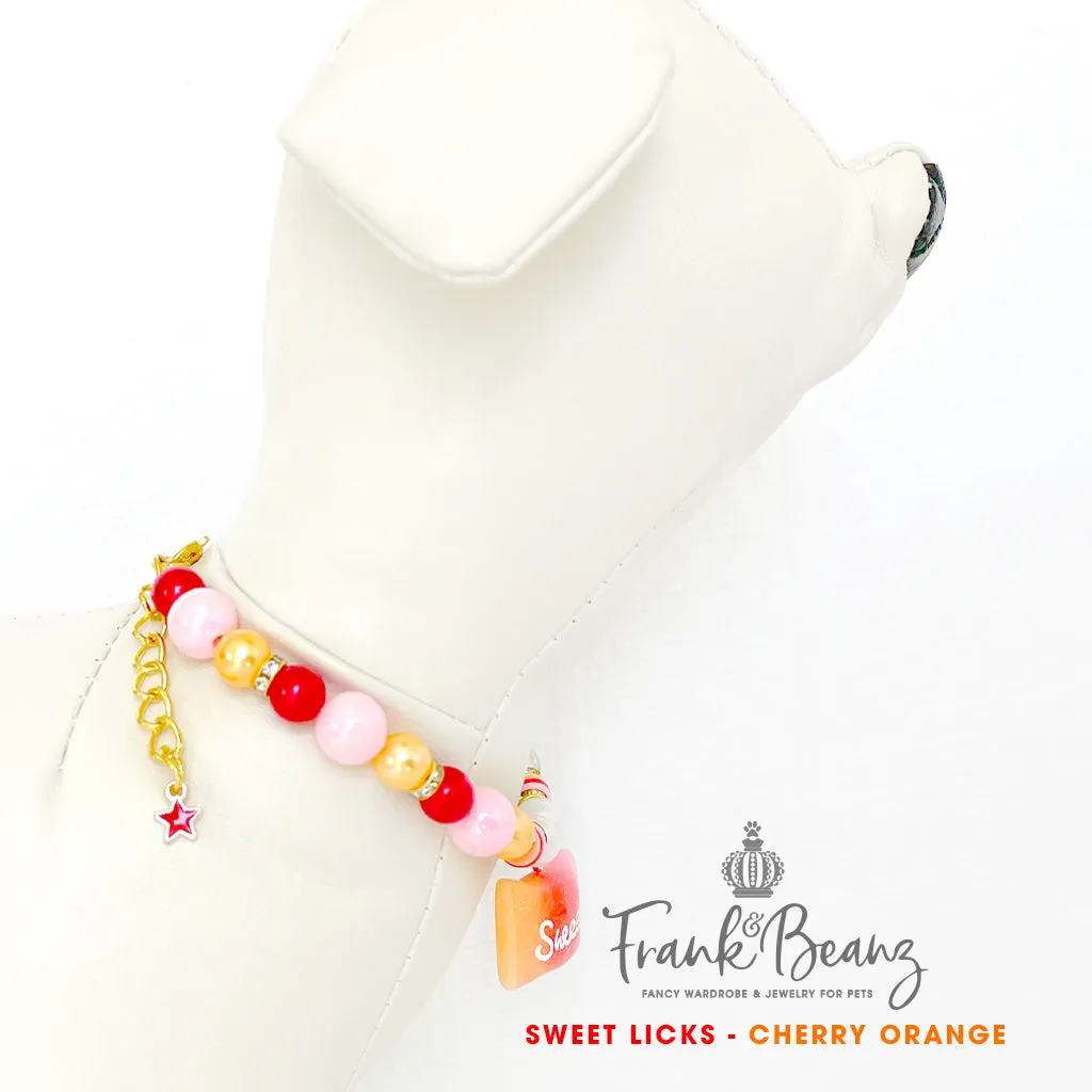 Sweet Licks Cherry Orange Creamsicle Personalized Pearl Dog Necklace Pet Jewelry