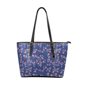 Swift Floral Peach Blue Leather Tote Bag/Large