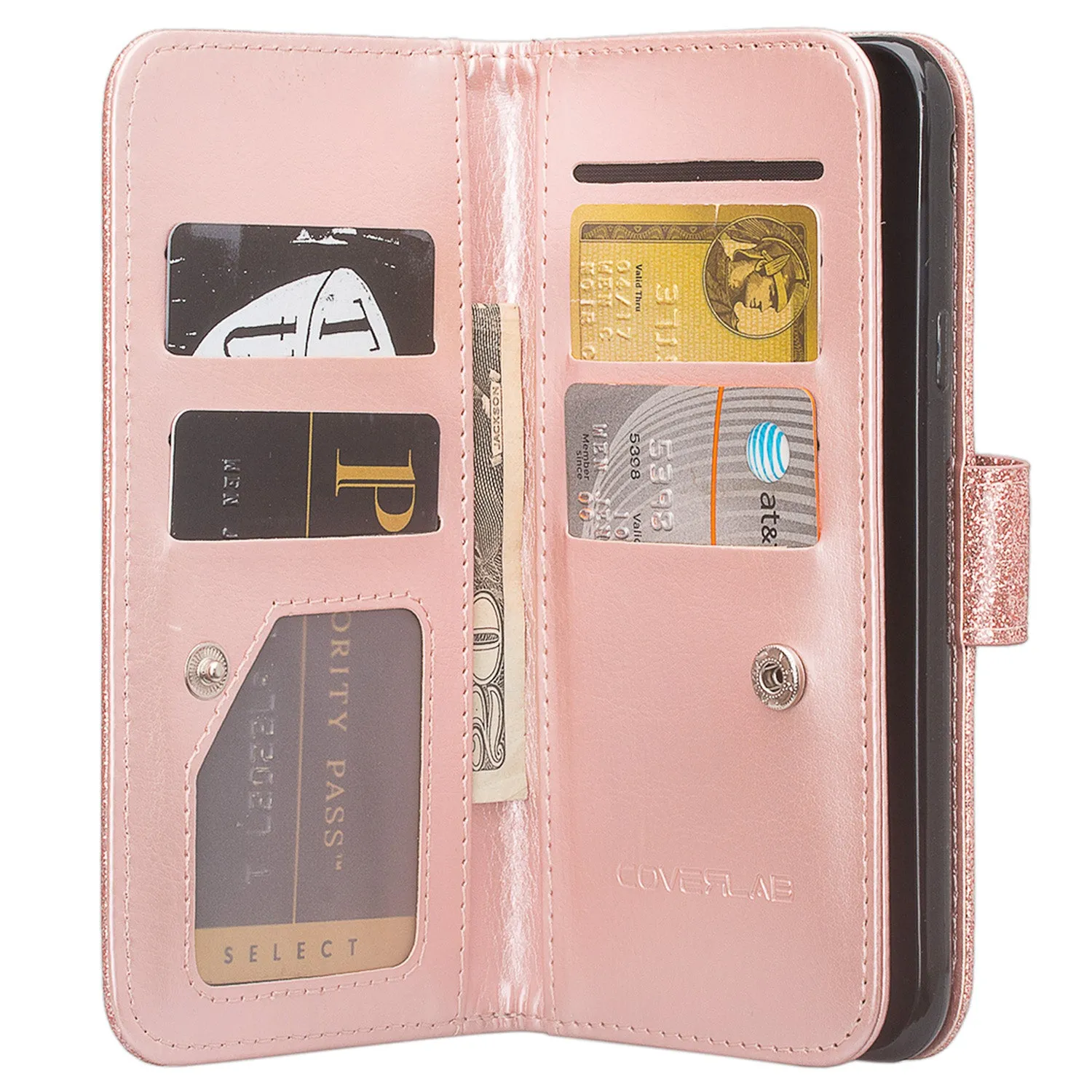 T-mobile REVVL  Plus, Coolpad REVVL Plus Case, [Wrist Strap] Glitter Faux Leather Flip [Kickstand] Wallet Cover Wristlet - Rose Gold