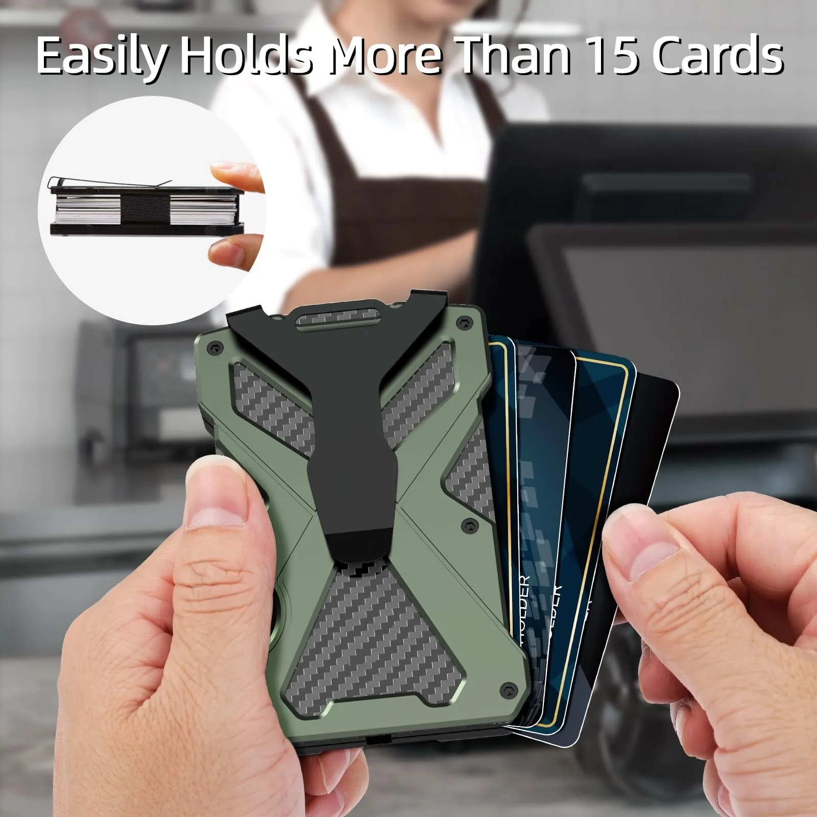 Tactical  Minimalism Men's Wallet Aluminum RFID shield Card Holder with transparent ID card clip