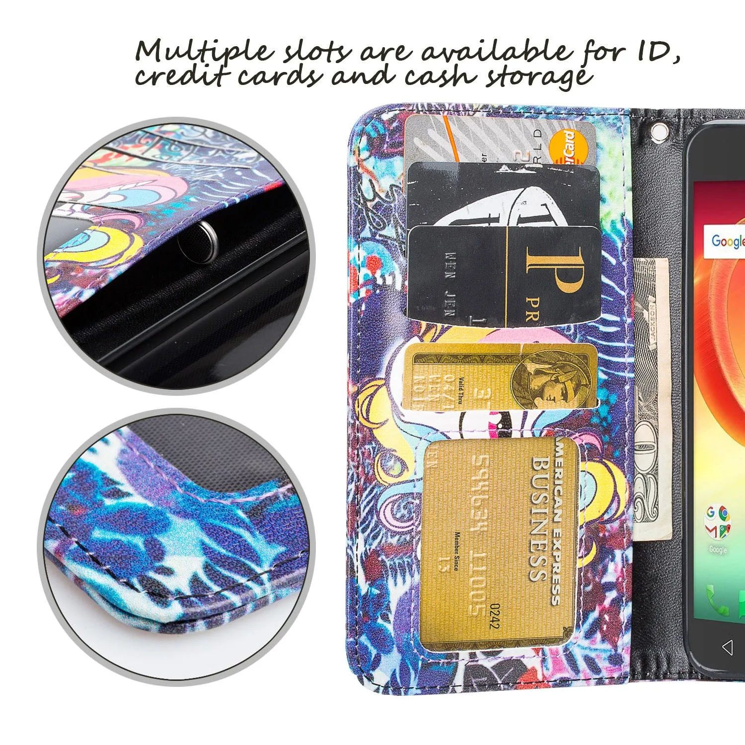 Tmobile REVVL, Alcatel A30 Plus, A30 Fierce, Alcatel Walters Case, Wrist Strap Pu Leather Wallet Flip [Kickstand] Cover with ID & Credit Card Slots - Rainbow Unicorn