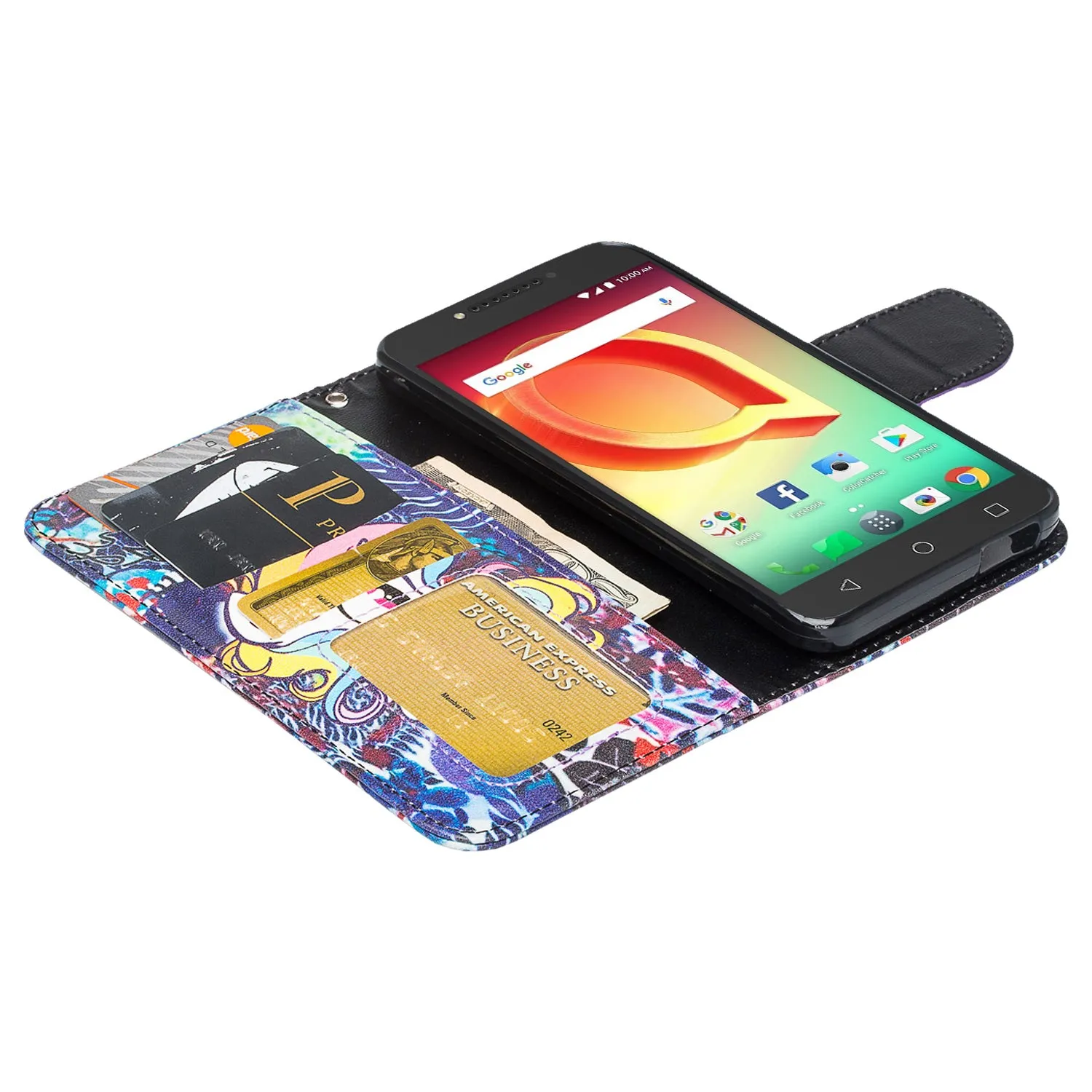 Tmobile REVVL, Alcatel A30 Plus, A30 Fierce, Alcatel Walters Case, Wrist Strap Pu Leather Wallet Flip [Kickstand] Cover with ID & Credit Card Slots - Rainbow Unicorn