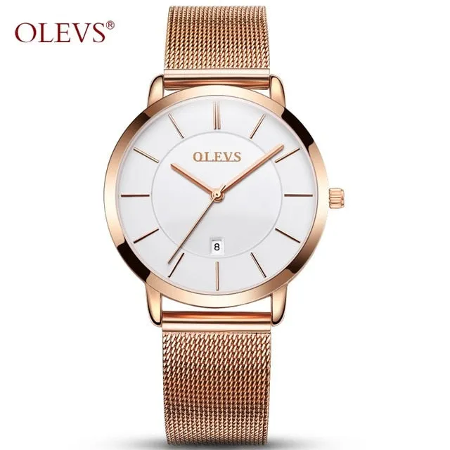 Ultra thin Ladies Watch Brand Luxury Women Watches Waterproof Rose Gold Stainless Steel Quartz Calendar Wrist Watch montre femme