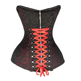 VC1407 Ladies Brocade Corset with Black and Red and Red Ribbons