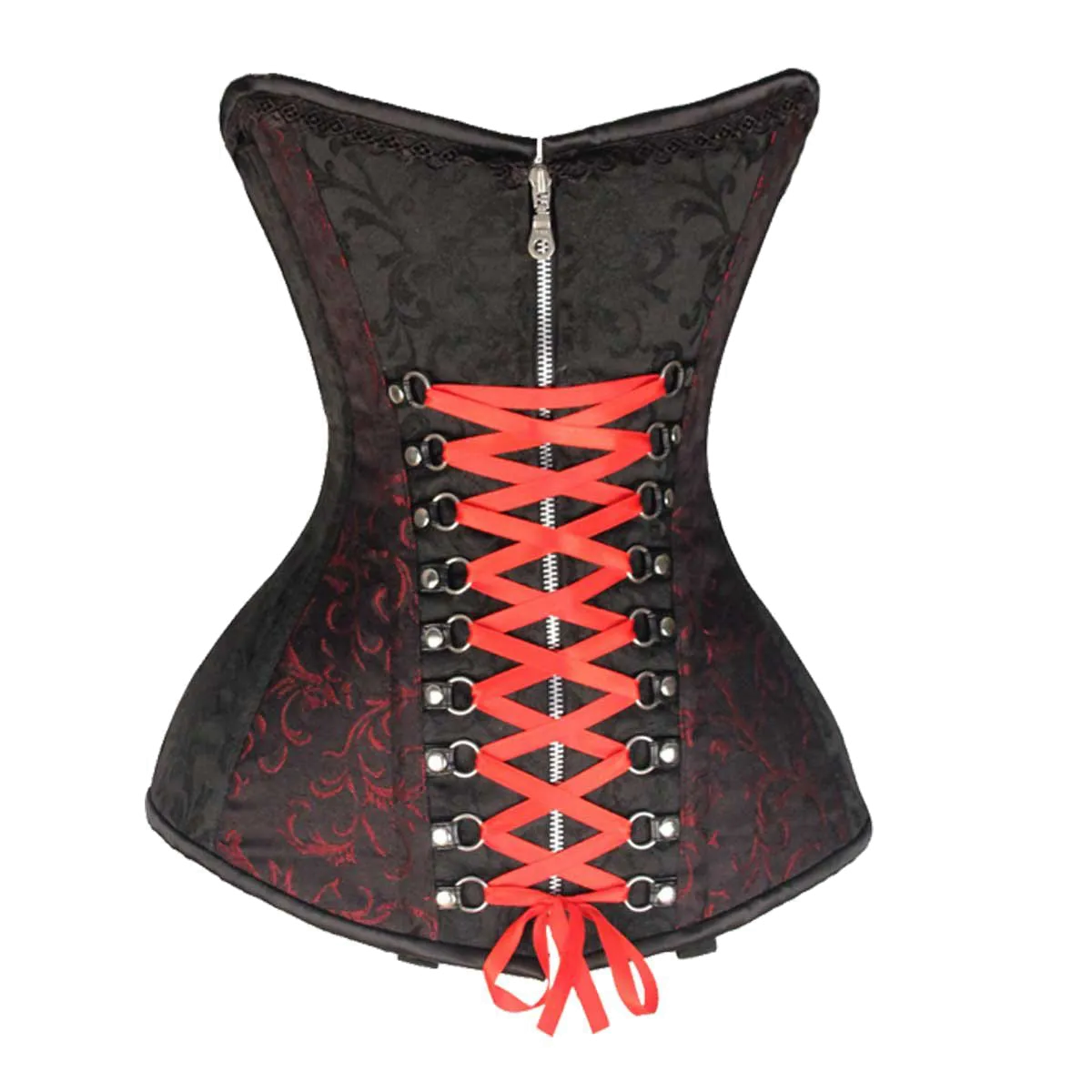 VC1407 Ladies Brocade Corset with Black and Red and Red Ribbons