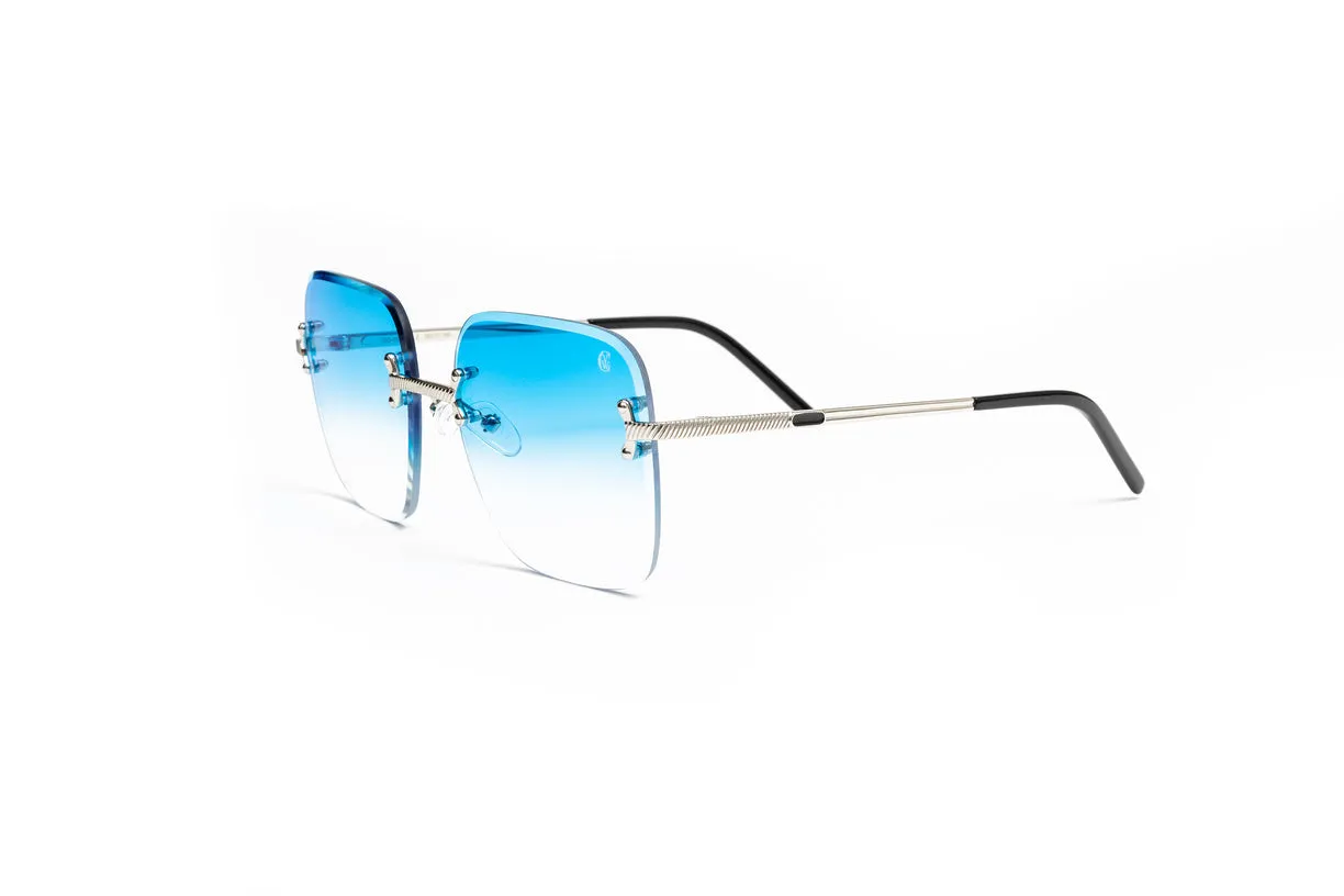 VINTAGE CLASSIC C Silver Sunglasses, Gradient Blue Square Lenses