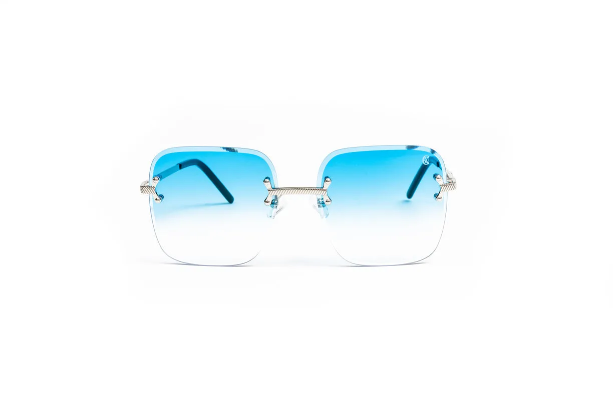 VINTAGE CLASSIC C Silver Sunglasses, Gradient Blue Square Lenses