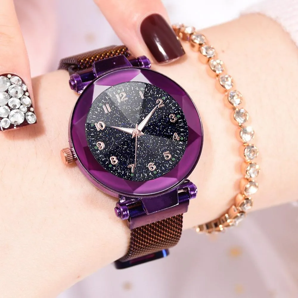 Watches Women Fashion Luxury Stainless Steel Magnetic Buckle Strap Refractive surface Luminous Dial Ladies Quartz Watch