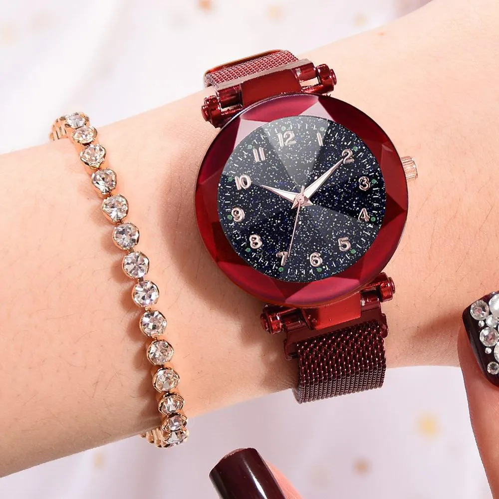 Watches Women Fashion Luxury Stainless Steel Magnetic Buckle Strap Refractive surface Luminous Dial Ladies Quartz Watch