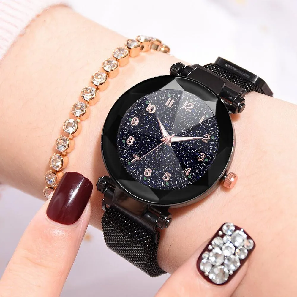 Watches Women Fashion Luxury Stainless Steel Magnetic Buckle Strap Refractive surface Luminous Dial Ladies Quartz Watch