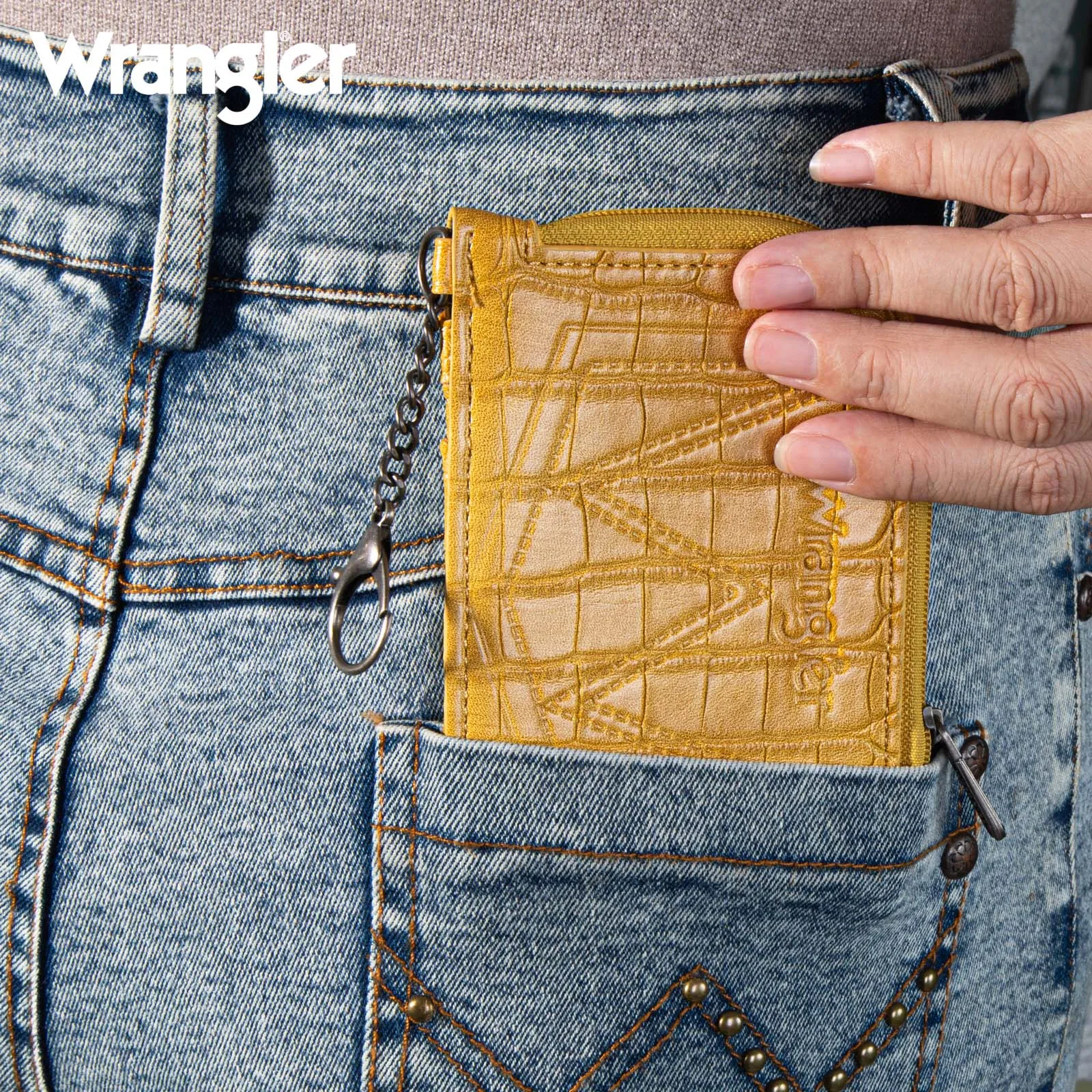 WG102-W005 Wrangler  Wrangler Croc  Print  Mini Zip Card Case - Mustard