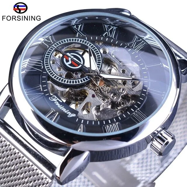 Winner Thin Case Full Golden Design Retro Openwork Clock Mesh Band Men's Mechanical Watch