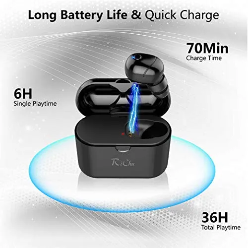 Wireless Earbud, Mini Single Bluetooth 5.0 Earbud with 36 Hours Playing Time - 400mAh Portable Charging Case, Mic and Clear Sound for Hands-Free Calls, Gym, Music, Podcasts (1 Piece)