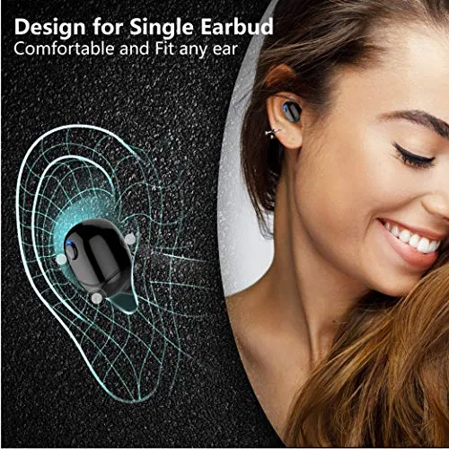 Wireless Earbud, Mini Single Bluetooth 5.0 Earbud with 36 Hours Playing Time - 400mAh Portable Charging Case, Mic and Clear Sound for Hands-Free Calls, Gym, Music, Podcasts (1 Piece)