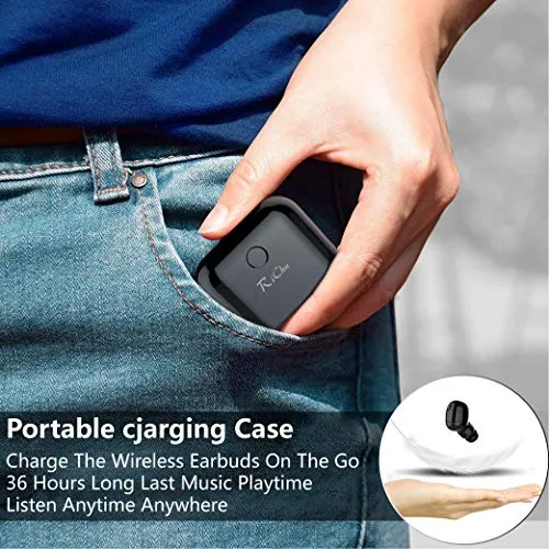 Wireless Earbud, Mini Single Bluetooth 5.0 Earbud with 36 Hours Playing Time - 400mAh Portable Charging Case, Mic and Clear Sound for Hands-Free Calls, Gym, Music, Podcasts (1 Piece)