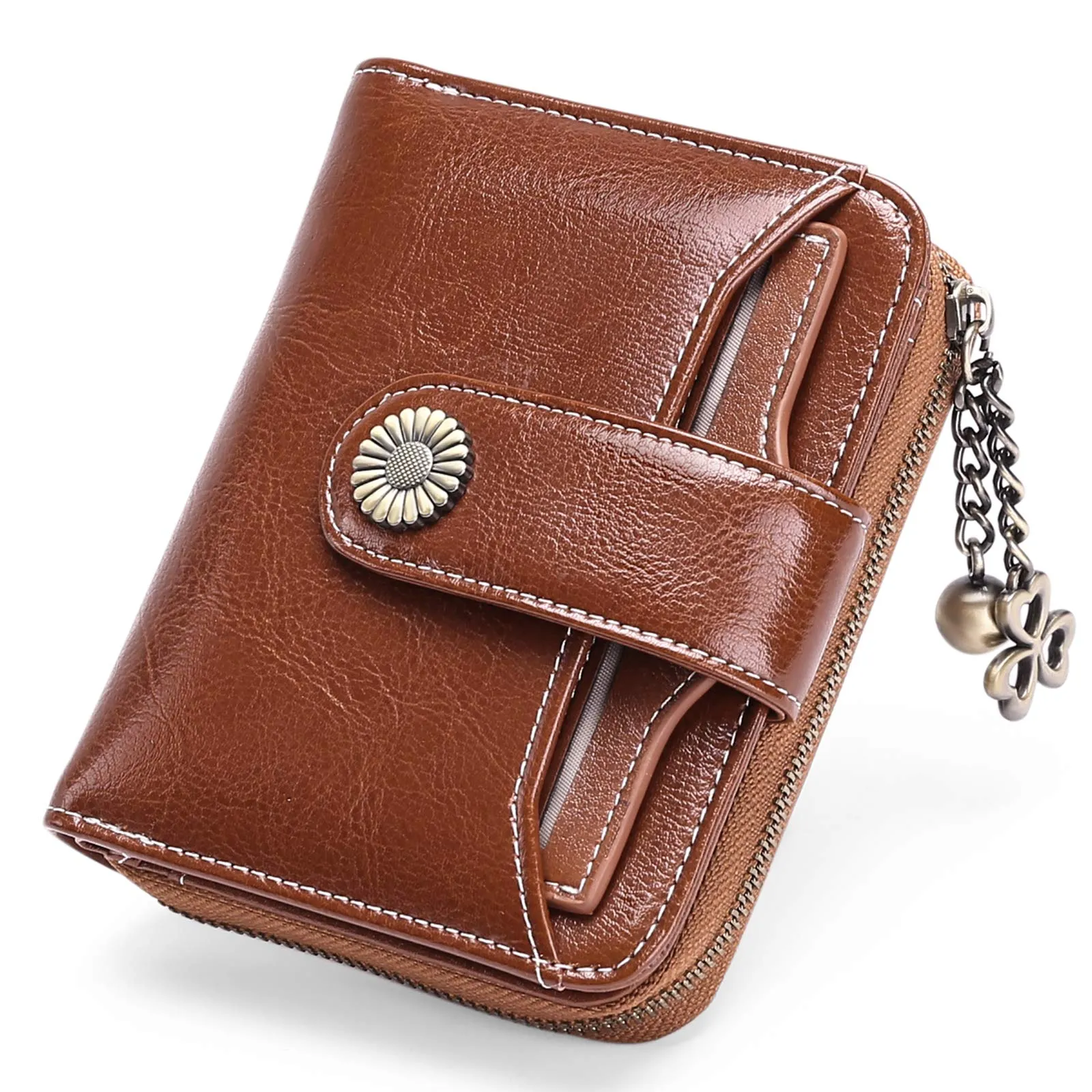 Women Wallets Leather Small RFID Blocking Bifold Zipper Pocket Card Holder with ID Window