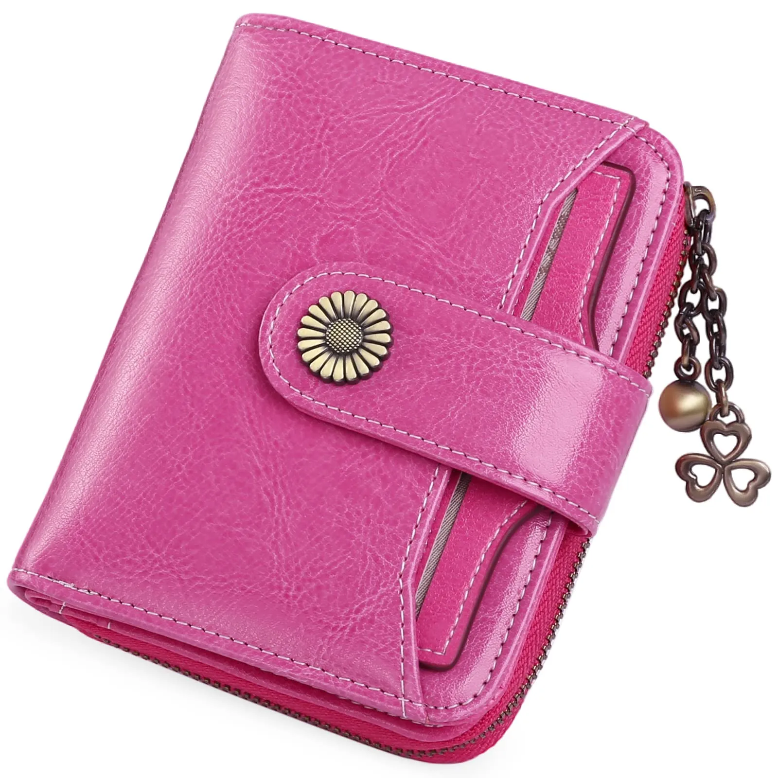 Women Wallets Leather Small RFID Blocking Bifold Zipper Pocket Card Holder with ID Window