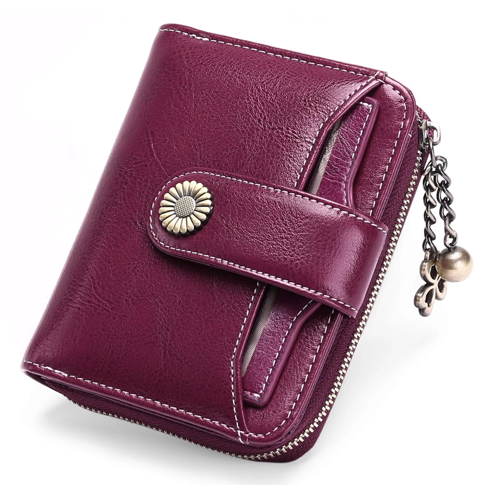 Women Wallets Leather Small RFID Blocking Bifold Zipper Pocket Card Holder with ID Window