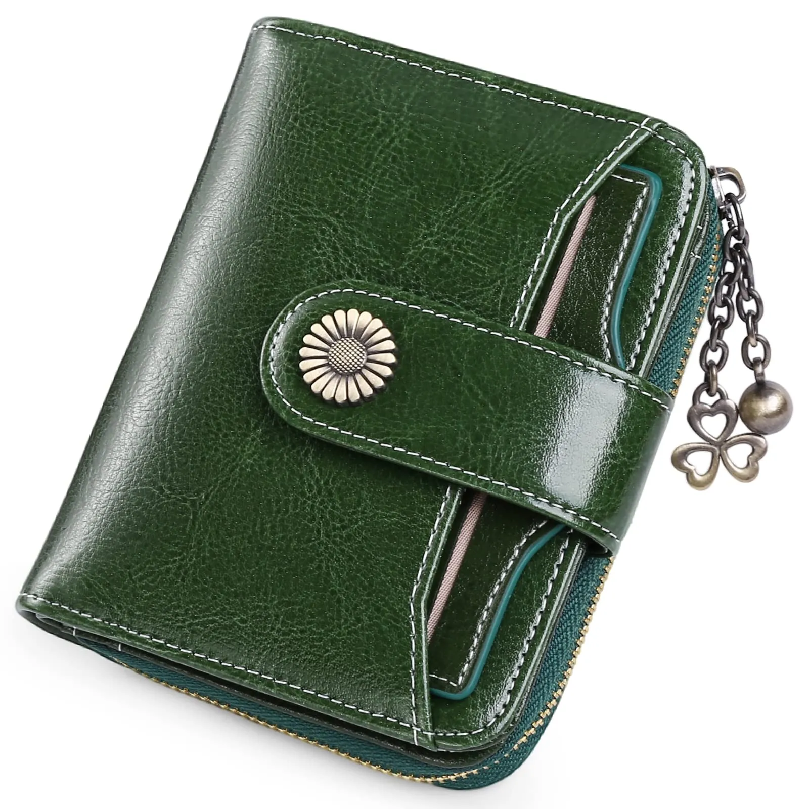 Women Wallets Leather Small RFID Blocking Bifold Zipper Pocket Card Holder with ID Window