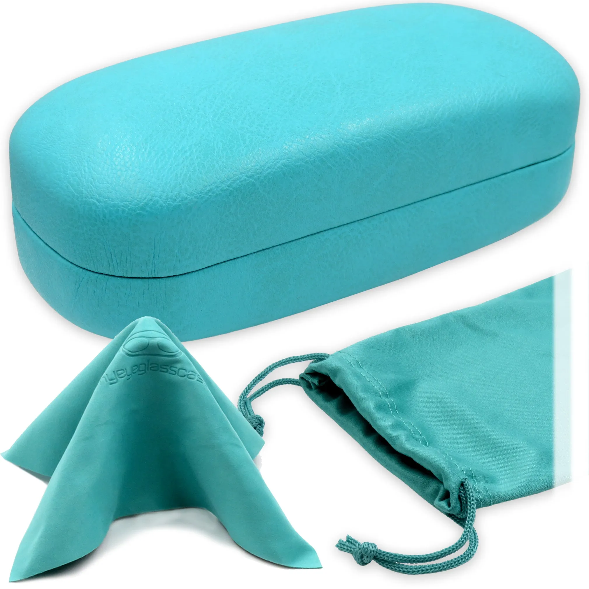 Women XL Large straight sunglasses Case - men hard eyeglass case w/ Cloth pouch (AS505 Turquoise)