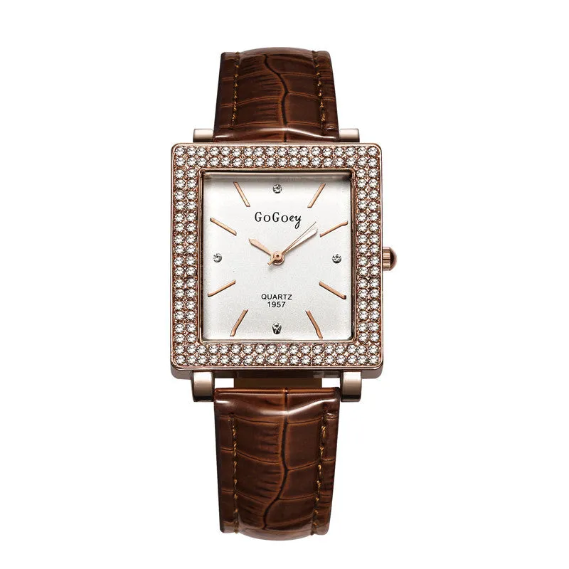 Women's Crystal Pu Leather Watch Quartz Hot Fashion Gogoey Wristwatch Analog Rhinestone Luxury High Quality Ladies Mujer Relojes