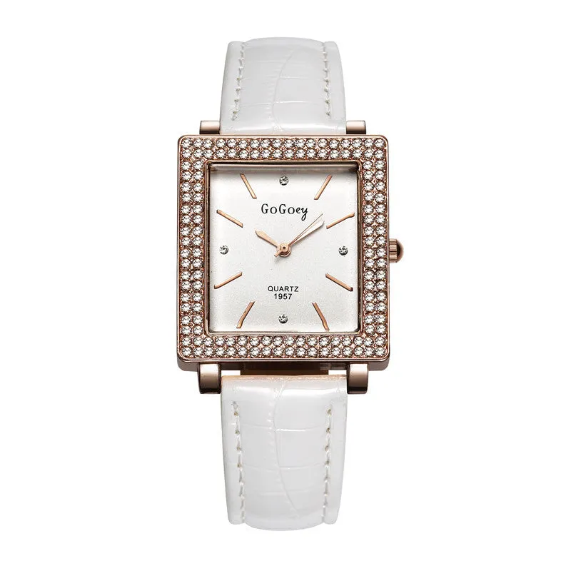 Women's Crystal Pu Leather Watch Quartz Hot Fashion Gogoey Wristwatch Analog Rhinestone Luxury High Quality Ladies Mujer Relojes