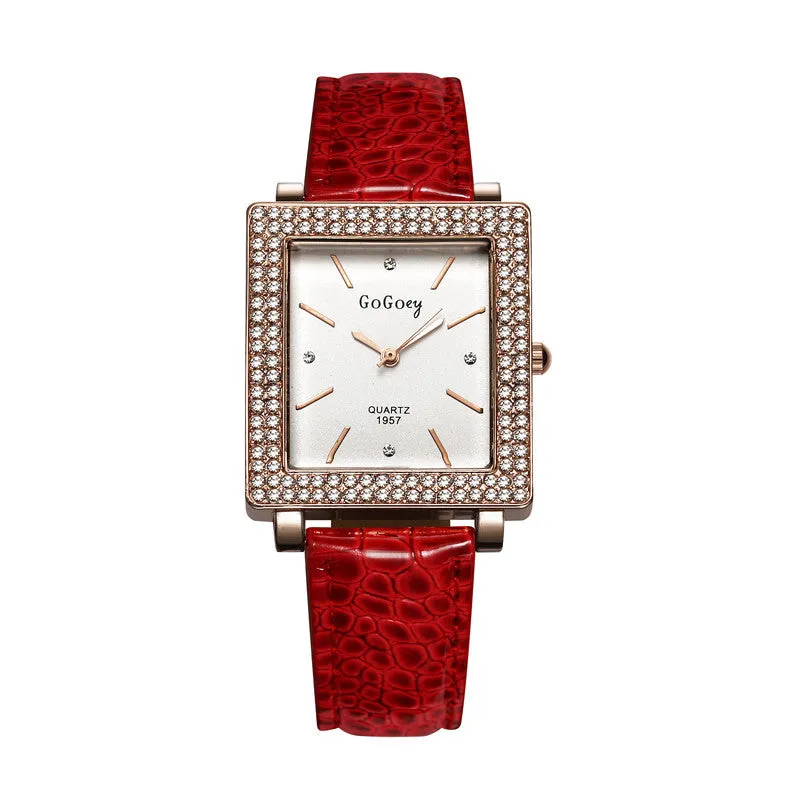 Women's Crystal Pu Leather Watch Quartz Hot Fashion Gogoey Wristwatch Analog Rhinestone Luxury High Quality Ladies Mujer Relojes