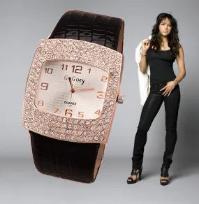 Women's Crystal Pu Leather Watch Quartz Hot Fashion Gogoey Wristwatch Analog Rhinestone Luxury High Quality Ladies Mujer Relojes