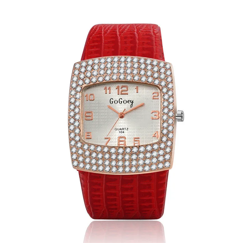 Women's Crystal Pu Leather Watch Quartz Hot Fashion Gogoey Wristwatch Analog Rhinestone Luxury High Quality Ladies Mujer Relojes