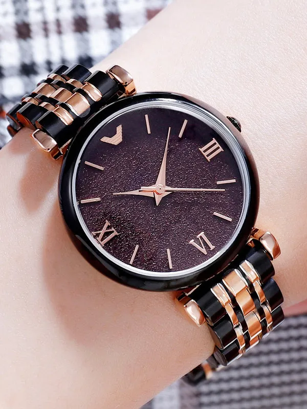 Women's Watch pink dial stainless steel strap new trend simple style watch