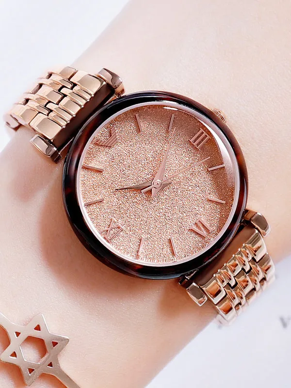 Women's Watch pink dial stainless steel strap new trend simple style watch