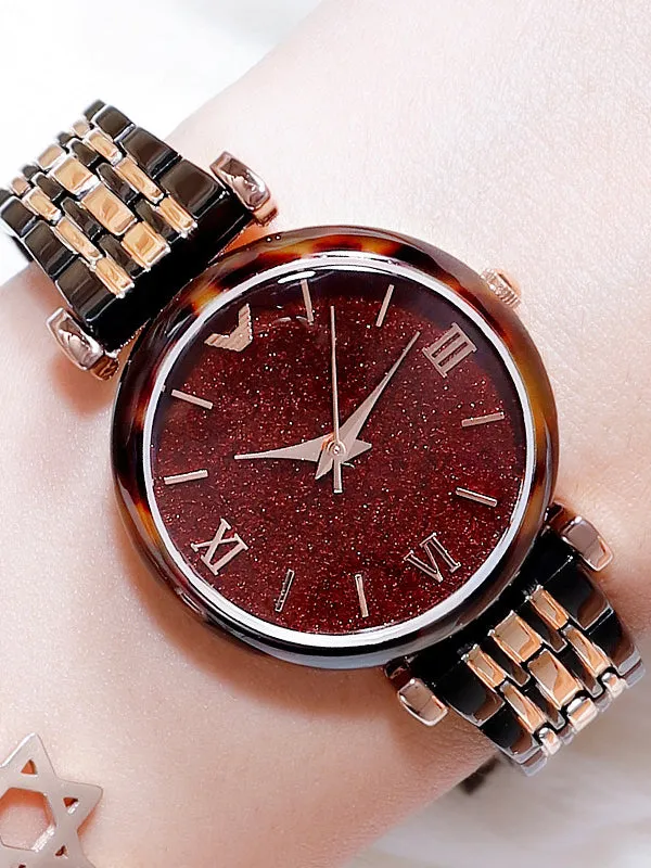 Women's Watch pink dial stainless steel strap new trend simple style watch