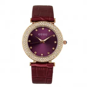 Women's Watch Seashell Dial With Diamonds leather strap elegant watch