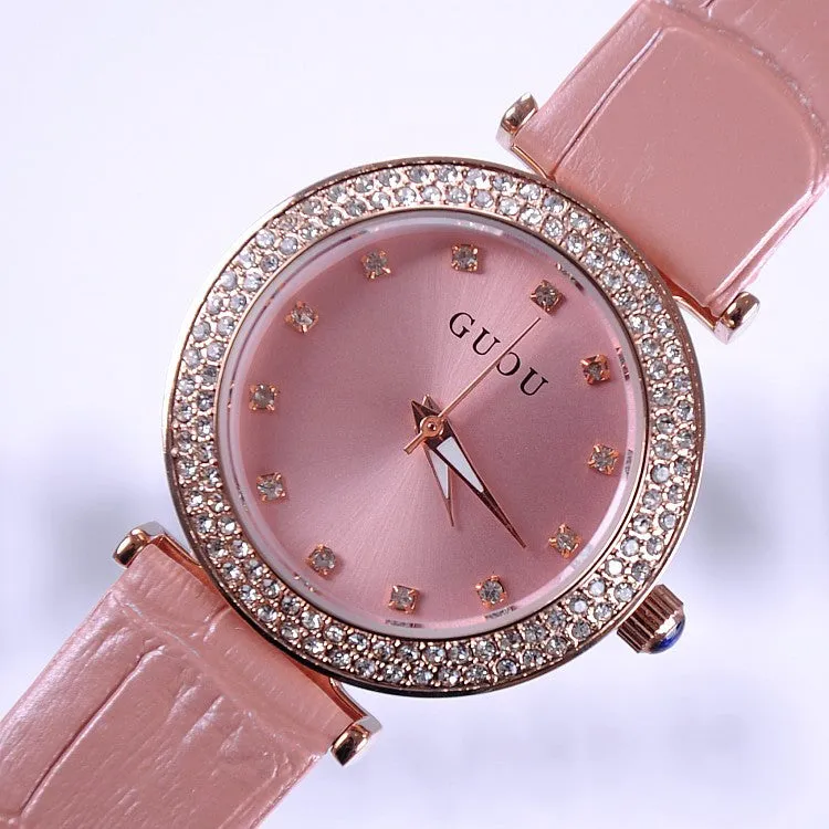 Women's Watch Seashell Dial With Diamonds leather strap elegant watch