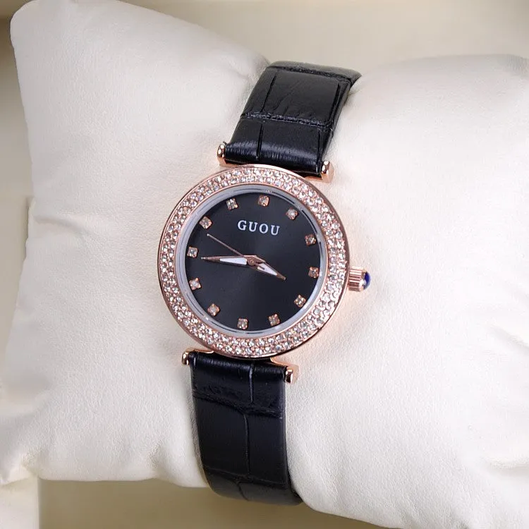 Women's Watch Seashell Dial With Diamonds leather strap elegant watch