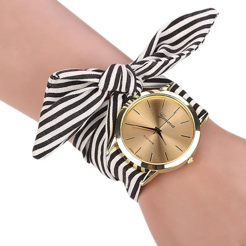 Women's Watches Fashion Casual Stripe Fabric  Bracelet Watch 3 Colors