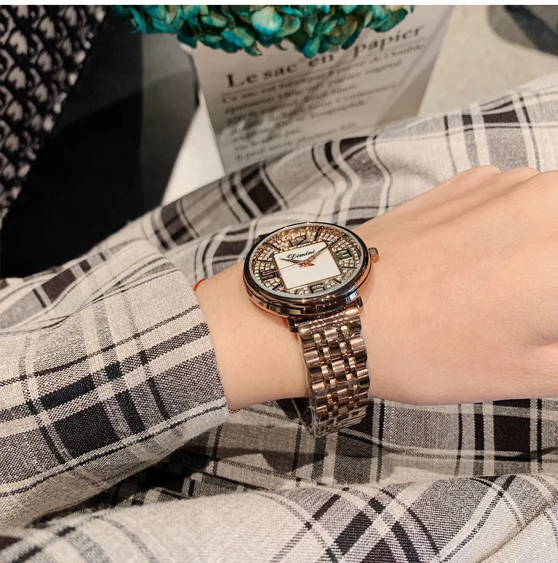 Women's Watches Gold Diamond Large Dial Stainless Steel Strap elegant watch