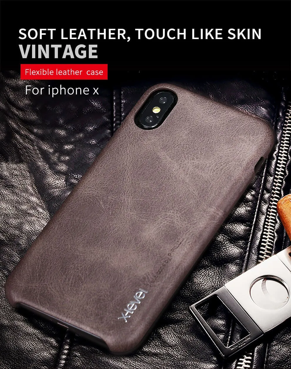 X-Level High Quality Vintage Luxury PU Leather Phone Cases For Apple IPhone X Free Shipping Cover Mobile Phone Accessories Case