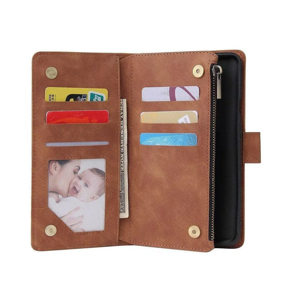 Zipper Wallet Mobile Phone Case for Google Pixel 4XL with Strap - Brown